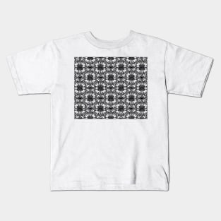 Ornate Black and White Pen and Ink Repeating Floral Theme Kids T-Shirt